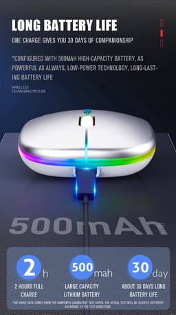 Draadloze Muis - 2.4G - Oplaadbaar - Bluetooth Muis Draadloos - RGB LED - Laptop - Universeel - Ergonomisch - 4 Knoppen - Stil - Zilver — thumbnail 3