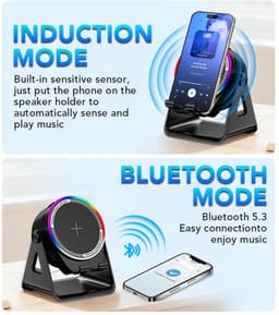 Namajunas - 5-in-1 Wireless Mini RGB Speaker - Telefoonhouder - Telefoonhouders Auto - Magnetisch - Bluetooth Speaker - Draadloze Oplader - Wireless charger - GSM Lader - 360° verstelbare houder voor iPhone/Android/iPad/Samsung - Cadeau — thumbnail 3