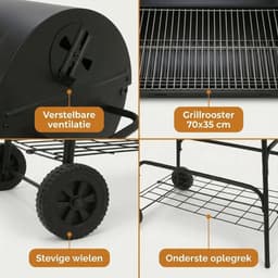 Lomera Cilinder BBQ - Houtskoolbarbecue - Houtskool BBQ - Verrijdbare BBQ - BBQ op Wielen - Barbecue op Wielen - Cilinder Barbecue - Verrijdbare Houtskoolbarbecue - Houtskoolbarbecue op Wielen — thumbnail 4