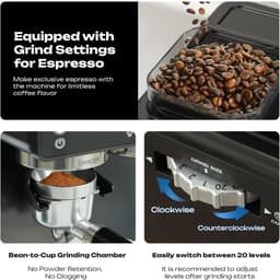 HiBREW H20 Espressomachine – 1350W – 20Bar – Met Geïntegreerde Koffiemolen – Melkopschuimer – 20 Maalstanden – 1,8L Watertank – Warm & Koud Zet Systeem — thumbnail 3
