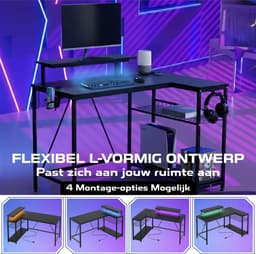 ADSafety L-Vormig Game Bureau - 107x80x76 cm - Game Bureau met LED verlichting - Zwart Carbon - Hoekbureau - Gaming Desk - Computertafel — thumbnail 5