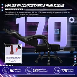 Hiaonyx Gaming Stoel - 170° Verstelbare Rugleuning - Gaming Stoel met inklapbare Voetsteun - racerstijl - Geïntegreerde Armleuningen - Maximale Belastbaarheid 150kg — thumbnail 4