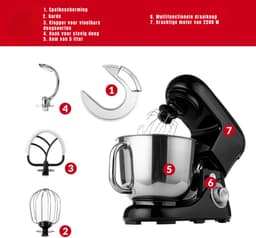 SAVI® Mixer met mengkom - Mixer - Mixer met mengkom keukenmachine - Zwart - 42cm x 25cm x 40cm — thumbnail 5