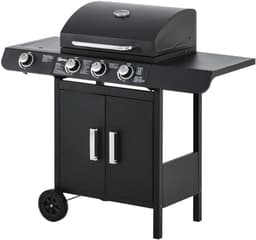 Gasbarbecue - Gasbarbecue en grill - 3 Branders + 1 Zijbrander - Met Thermometer, Opbergplank en Warmhoudplaten - Zwart — thumbnail 1