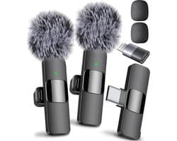 Draadloze Mini Microfoon Geschikt voor iPhone, iPad, Android – 2 Pack Lavalier Microfoon voor Video Opname – Geschikt voor iPhone Mic Kristalhelder Opname met USB-C voor Content Creators