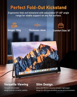 MELVRA Draagbare Monitor - 16 inch - Portable Monitor - 4K UHD - 3840x2400 - IPS Display - USB-C & Mini HDMI - Ingebouwde Luidsprekers - Inclusief Standaard - Laptop MacBook PC PS5 Xbox - Zwart — thumbnail 5