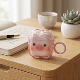 Roze transparant hoesje voor oordopjes dames met varkentje print geschikt voor AirPods 4 siliconen soft case beschermhoes met clip — thumbnail 2
