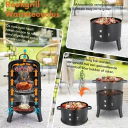 Rolu 3-in-1 BBQ Smoker – Rookoven - Grillen – Roken – Stomen – Barbecue – Slow Cooking – 4 Tot 6 Personen – Inclusief Waterpan — thumbnail 4