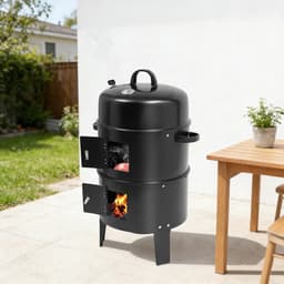 Linkforu - 3-in-1 Multifunctionele BBQ – Grill - Stook- Rookoven met Deksel en Thermometer – Houtskoolgrill – 2 Verstelbare Kleppen — thumbnail 2