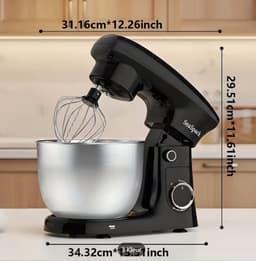 3-IN-1 Keukenstaande Mixer, 10-snelheden Kantelbare Mixer met Pulsfunctie, Inclusief 5,5L RVS Kom, Deeghaak, Mixer, Eierklopper, Spate,Roeren, Noedels kneden, Eieren kloppen, Slagroom, Afwijzen — thumbnail 1