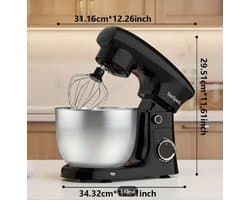 3-IN-1 Keukenstaande Mixer, 10-snelheden Kantelbare Mixer met Pulsfunctie, Inclusief 5,5L RVS Kom, Deeghaak, Mixer, Eierklopper, Spate,Roeren, Noedels kneden, Eieren kloppen, Slagroom, Afwijzen