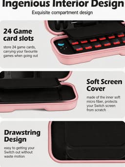 Sounix Case Geschikt voor Nintendo Switch 2 - Ingebouwde standaard - Hoesje Geschikt voor Switch 2 - Beschermhoes - Opbergtas - Roze — thumbnail 4