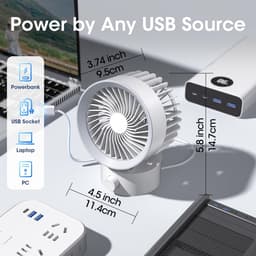 Ventilator - Tafelventilator - Handventilator - Mini ventilator - USB-bureauventilator - kleine ventilator voor op het bureau - krachtige luchtstroom - traploos instelbaar - Ultrastille koeling - Werkt op USB-voeding - Voor thuis - kantoor - Grijs — thumbnail 2