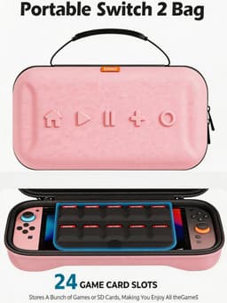 Sounix Case Geschikt voor Nintendo Switch 2 - Ingebouwde standaard - Hoesje Geschikt voor Switch 2 - Beschermhoes - Opbergtas - Roze — thumbnail 5