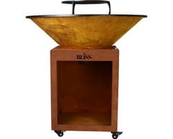 BLISS Plancha Cortenstaal Ø72 cm - Grote BBQ- Extra dik cortenstaal - 16 mm kookplaat - Vuurschaal - Buitenkoken - Houtopslag