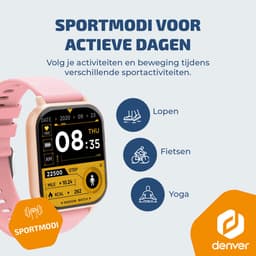 Denver Smartwatch - Android iOS - Notificaties - Sporthorloge - Hartslagmeter - Saturatiemeter - Slaapmonitor - SWC176RO - Roze — thumbnail 3
