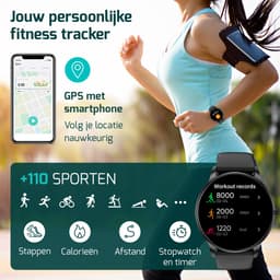 FITAGE Sporthorloge met GPS - Smartwatch Stappenteller Horloge - Activity Tracker - Smartwatches Heren, Dames & Kinderen - Zwart — thumbnail 4