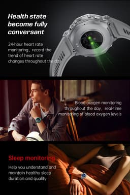 Knobbout 1.43” Scherm AMOLED Smartwatch – 466×466 HD Scherm – 5ATM Waterdicht (tot 50m) – LED Zaklamp + UV-Licht + SOS Noodflits – Bluetooth Bellen – 525mAh Lange Batterijduur – Outdoor & Sporthorloge voor Android/iOS-Grijs — thumbnail 5