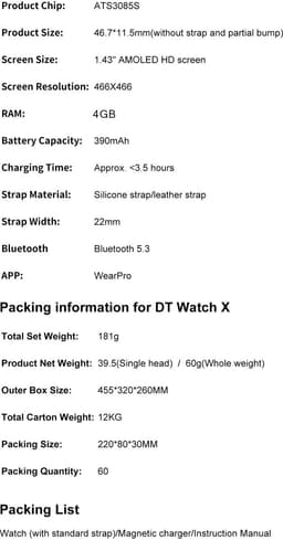 Knobbout 1.43 " Scherm AMOLED-scherm met 3D-ontwerp Smartwatch - Slimme opnamefunctie- 4 GB interne opslag - MP4-video-ondersteuning - Ingebouwde kompasfunctie - Zwart staal+ zwart lederen + blauwe siliconen horlogeban — thumbnail 5
