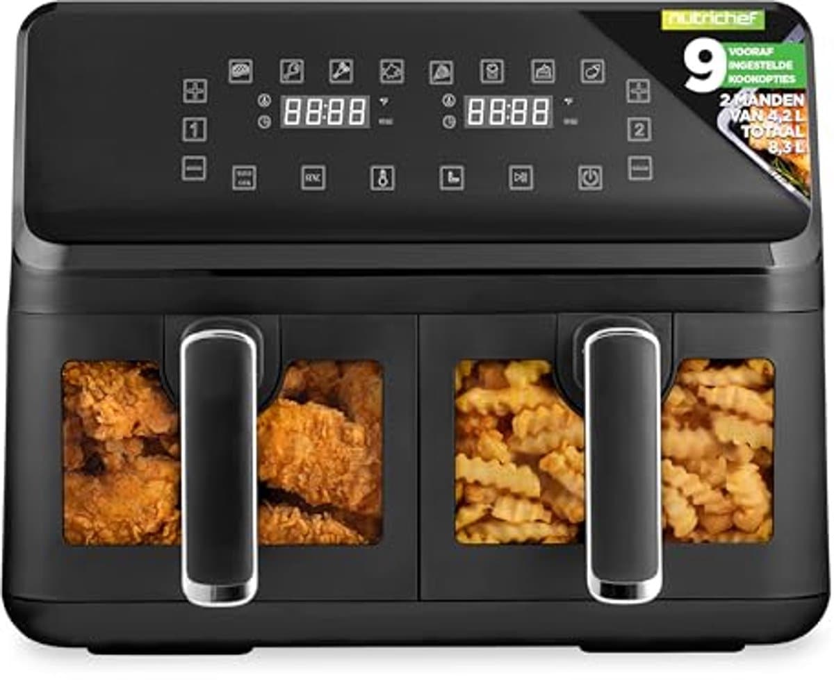 Dubbele Mand Luchtfriteuse 8.8 QT | Gezinsformaat Olievrije Friteuse met 360° Heet Lucht Technologie | 9 Voorgeprogrammeerde Kookopties — afbeelding 1