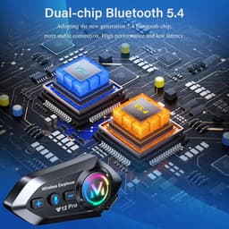 Intercomsysteem voor motorhelm, headset Bluetooth 5.4, motorhelm, paar met dubbele chip voor multitasking audio hoofdtelefoon, 500 m communicatiesysteem, helm, 2 motorrijders, compatibel met alle — thumbnail 2
