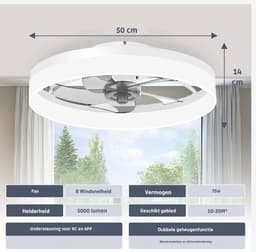 Lichtendirect- Plafondventilator met verlichting - Wit- Smart Lamp - 6 Standen Ventilator – Plafonniere lamp - Woonkamerlamp - Dimbaar -Afstandsbediening- APP functie- Zwart — thumbnail 3