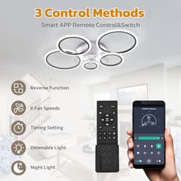 Plafondventilator met Verlichting en Afstandsbediening - Dimbare LED Ventilator voor Slaapkamer en Keuken — thumbnail 4