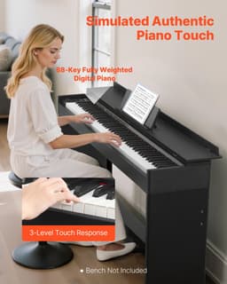 VEVOR Digitale Piano, 88 Toetsen Volledig Gewogen, Aanslaggevoelige Elektrische Piano met Meubelstandaard, Voeding, Drievoudig Pedaal, 680 Toetsen, Ondersteunt Draadloze Verbinding, met Hoofdtelefoon, voor Beginners — thumbnail 3