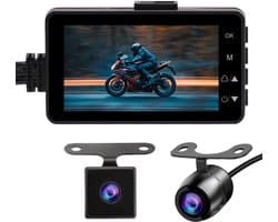 Motorfietscamera, 3 inch LCD 720P met 480P Dual-Track Front Rear Dual Action Camera Video voor het opnemen van motorfietsbeelden(Met 8G geheugenkaart)