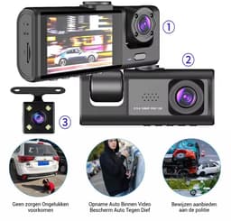Gloovon - Dashcam Voor Auto 3 in 1 - Full HD - Voor en Achter Camera - Met Achteruitrijcamera - Nachtzicht - 170° Groothoeklens - Parkeermodus - G-Sensor - Loop Recording — thumbnail 3