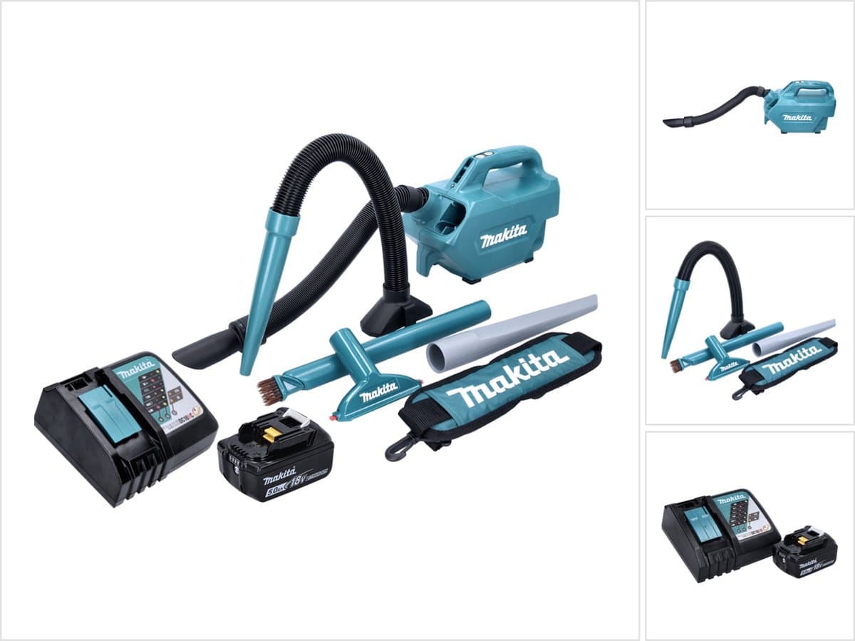 Makita DCL 184 RT1 accustofzuiger 18 V 54 mbar 0,5 l + 1x accu 5,0 Ah + oplader — afbeelding 1