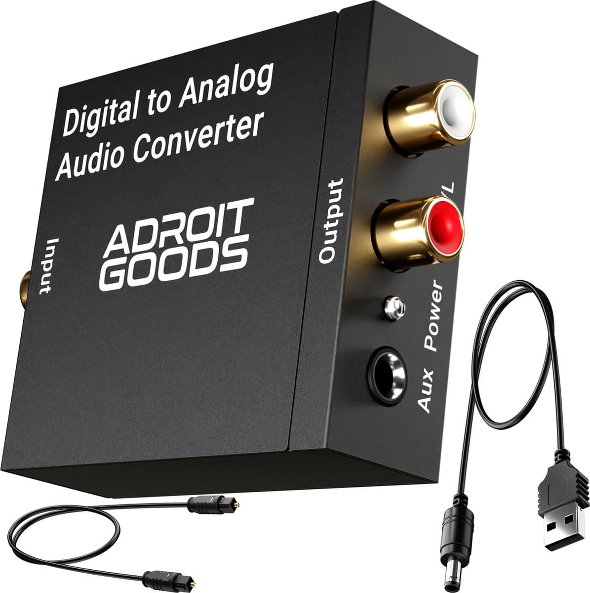 AdroitGoods Digitaal naar Analoog audioconverter - 192 kHz Audio Adapter voor Toslink naar RCA R/L - Met Optische Kabel en Voedings Adapter — afbeelding 1
