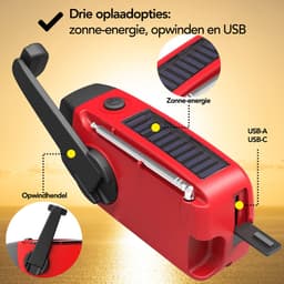 Brixy Noodradio - Radio Met Accu Batterij Voor Noodsituaties - Opwindbaar - Solar - Zaklamp - Powerbank - Rood — thumbnail 4