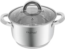 Cheffinger, Roestvrijstalen Kookpan met Glazen Deksel 18cm 2.9L Inductie Compatibel, Zilver — thumbnail 1