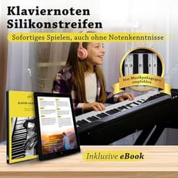 Piano Oplegger - Keyboard Noten Gids - Toetsenbelettering Zonder Stickers - Siliconen Toetsenbord voor 61 & 88 Toetsen - Verwijderbaar & Herbruikbaar - Voor Beginners - Piano Accessoires - Inclusief E-book - Zwart/Wit — thumbnail 4