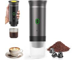 Draagbaar Koffiezetapparaat voor Onderweg - Draadloos voor in de Auto - 12 Volt - Espresso - Capsule Koffie - Oploskoffie - Cups - Oplaadbaar - black