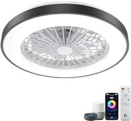 Slimme Plafondventilator met LED Verlichting - App & Afstandsbediening - Plafondlamp met Ventilator - Fluisterstil - Voor Slaapkamer & Woonkamer & Kinderkamer - Ø50 cm - Zwart — thumbnail 1