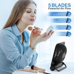 RFWR® Klein Draagbare Bureauventilator met USB-oplaadbare Accu - 2000mAh, 4 Snelheden en 225° Plooibaar — thumbnail 1