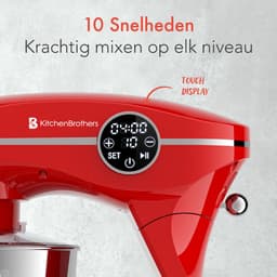 KitchenBrothers Keukenrobot - Keukenmachine - Touch Display en Timer - BPA-vrij - 6,2L - 1800W - Keukenmixer - Aluminium - Rood — thumbnail 3