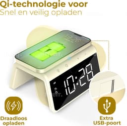 Caliber Wekker - Draadloze Oplader - Wake-up Light - Digitale wekker - Wekkers digitaal - Digitale klok - Geel (HCG019QI-YE) — thumbnail 3