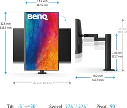 BenQ Creative Pro PD2706UA 27-inch Ergo Arm 4K-monitor, 90W USB-C, UHD, P3, DisplayHDR 400, IPS beeldscherm, af fabriek gekalibreerd, DualView, donkere kamer-modus, animatie-modus, CAD/CAM-modus, ePaper-modus, Hotkey Puck G2, KVM — thumbnail 5