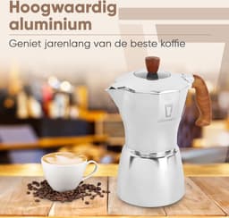 Leonomics Percolator 300 ml 6 Koffiekopjes – Aluminium Moka Pot – Espressomaker met houten handvat en vitrinedeksel — thumbnail 4