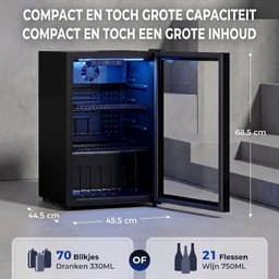 HOMCOM – Stil – Drankkoelkast – 70L/70 blikjes – gehard glas, verstelbaar-Zwart — thumbnail 2
