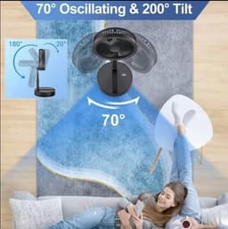 Inklapbare Ventilator Zwart - Telescopische Bureau en Vloerventilator - 8000mAh Oplaadbare Accu - Stille Ventilator met 4 Snelheden - Draagbare Fan voor Thuis Kantoor en Reizen — thumbnail 5
