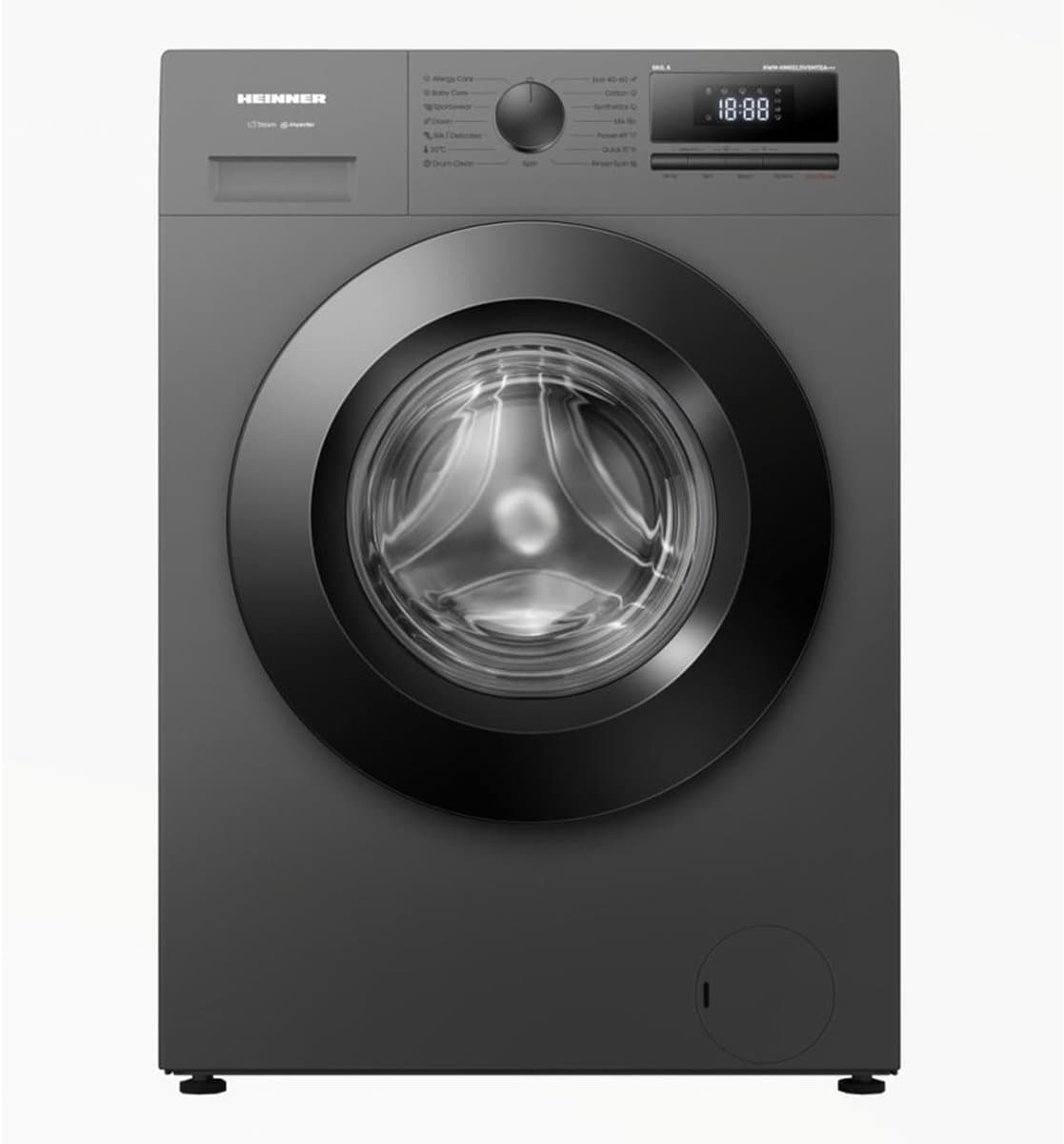 Heinner HWM-HME612IVSMTGA+++ Slim Wasmachine – 6 kg – 1200 tpm – Energieklasse A – Inverter Motor – 15 Programma’s – Stoom – 15 Min Snelprogramma – Digitaal Display – Kinderslot – Titaniumgrijs — afbeelding 1