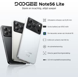 DOOGEE Note 56 Lite - Dual SIM Smartphone - Android 16 -12 GB RAM + 32 GB ROM / 2 TB TF - UNISOC SC9863A - 6150 mAh - 8,5 mm ultraslank - 6,56 inch HD+ - 8 MP + 5 MP - Face ID -Wit — thumbnail 5