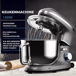 Klarven® Mixer met Mengkom Antraciet - 2000W Krachtige Motor - 6,2L RVS Mengkom, Inclusief Accessoires — thumbnail 3