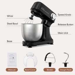Keukenmachine 4,5 Liter – 300W Keukenmixer met 12 Snelheden & Pulsfunctie, RVS Mengkom, Deeghaak, Menghaak & Garde – Compacte Standmixer voor Brooddeeg, Cake en Room — thumbnail 4