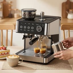 COWSAR Espressomachine (met molen en melkschuimer) – 15 bar pompdruk, 30 maalgraadinstellingen, snelle opwarming, 2,5 liter waterreservoir – geschikt voor thuis- en kantoorgebruik voor het maken van espresso, cappuccino en latte macchiato. — thumbnail 3