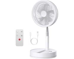 Opvouwbare Statiefventilator - Draadloze Ventilator met Afstandsbediening - 9000mAh Accu - USB-C Oplaadbaar - 4 Snelheden - Oscillatie 55° - Timer 1-4 uur - Wit